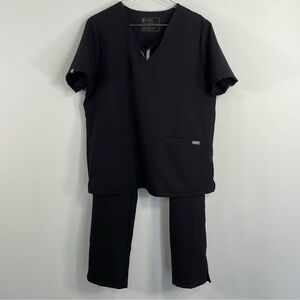 Figs Black Scrub Set Casma Top Sz XL/Yola Skinny Scrub Pants Sz L